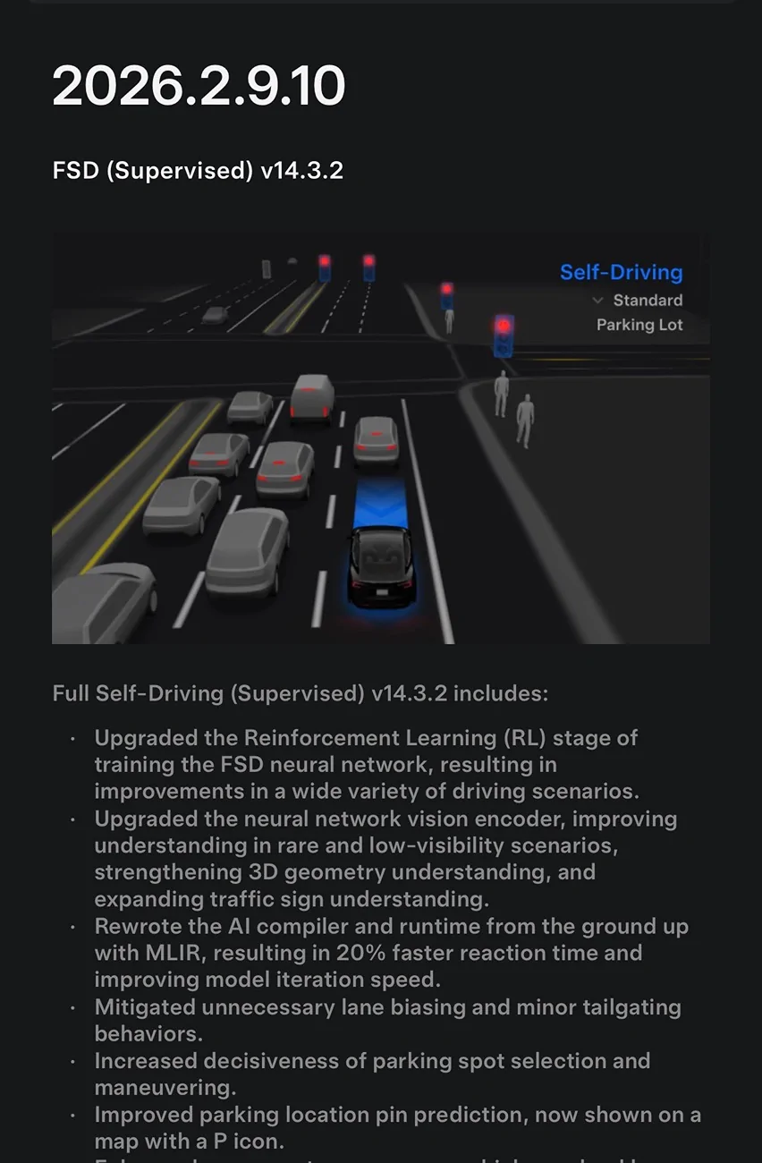 Tesla Cybertruck FSD v14.3.2 just dropped with 2026.2.9.9 update IMG_1145