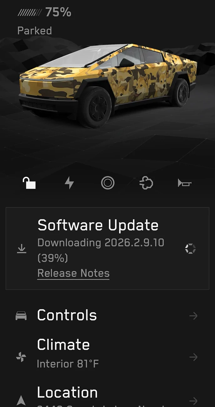 Tesla Cybertruck FSD v14.3.2 just dropped with 2026.2.9.9 update IMG_8480
