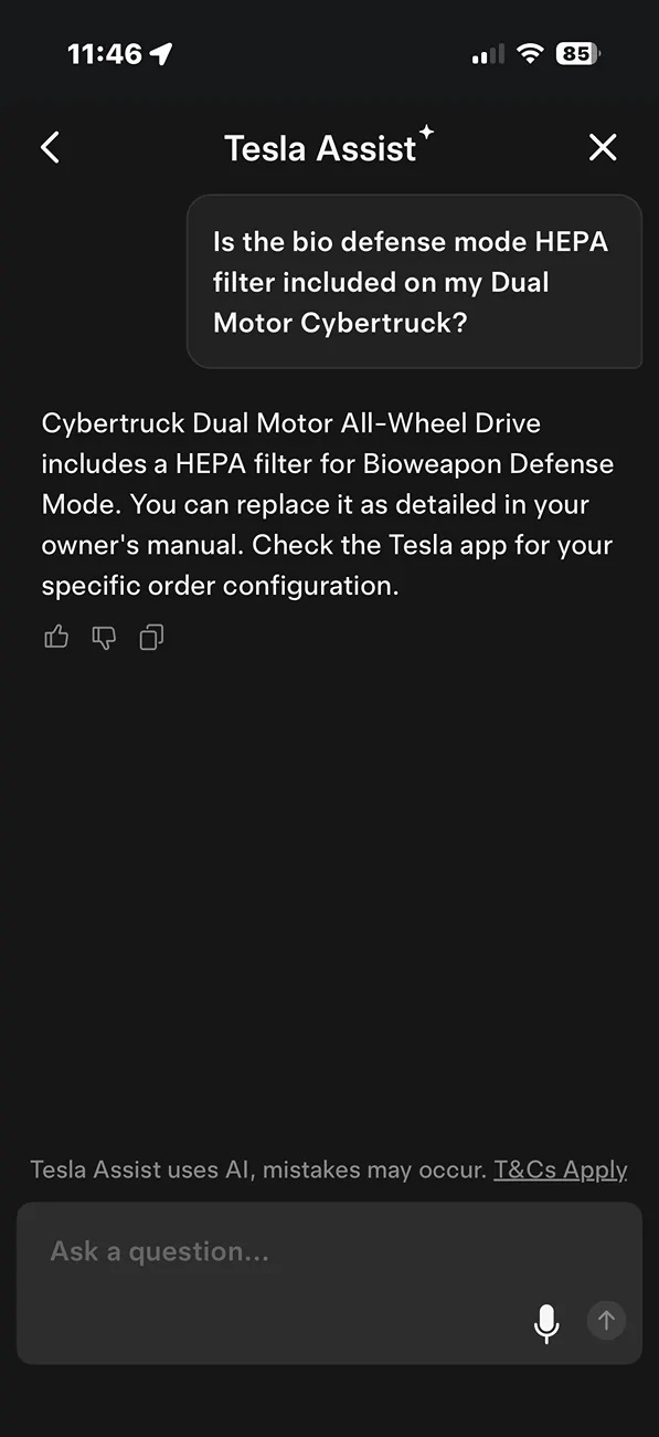 Tesla Cybertruck No HEPA Filter in Dual Motor AWD IMG_0303