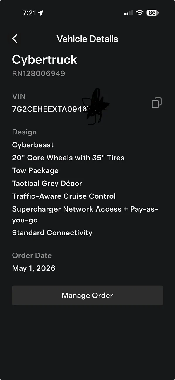 Tesla Cybertruck 2026 Beast ordered 1 week ago, Vin issued IMG_0419