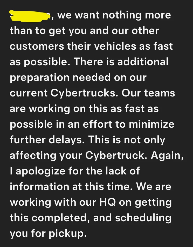 Tesla Cybertruck Problems with delivery 1779119552503-m5