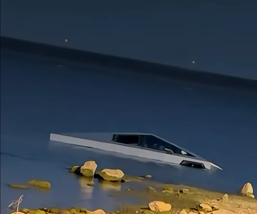 Tesla Cybertruck Cybertruck in lake.  Give me a ping, Vasili. One ping only, please. 1779217966992-60