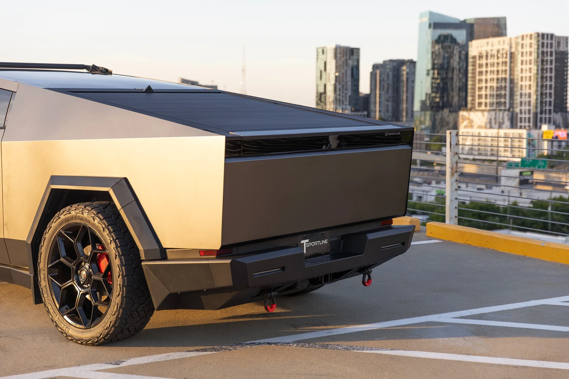 Tesla Cybertruck Ultimate Cybertruck - T Sportline 24" CT7 / 18" CT6B Beadlocks - CTX Bumpers / Light bars - TMaxx Colored PPF DIY tmaxx-satin-meteor-steel-tesla-cybertruck-24-inch-ct7-forged-wheels-satin-black-ctx-front-rea
