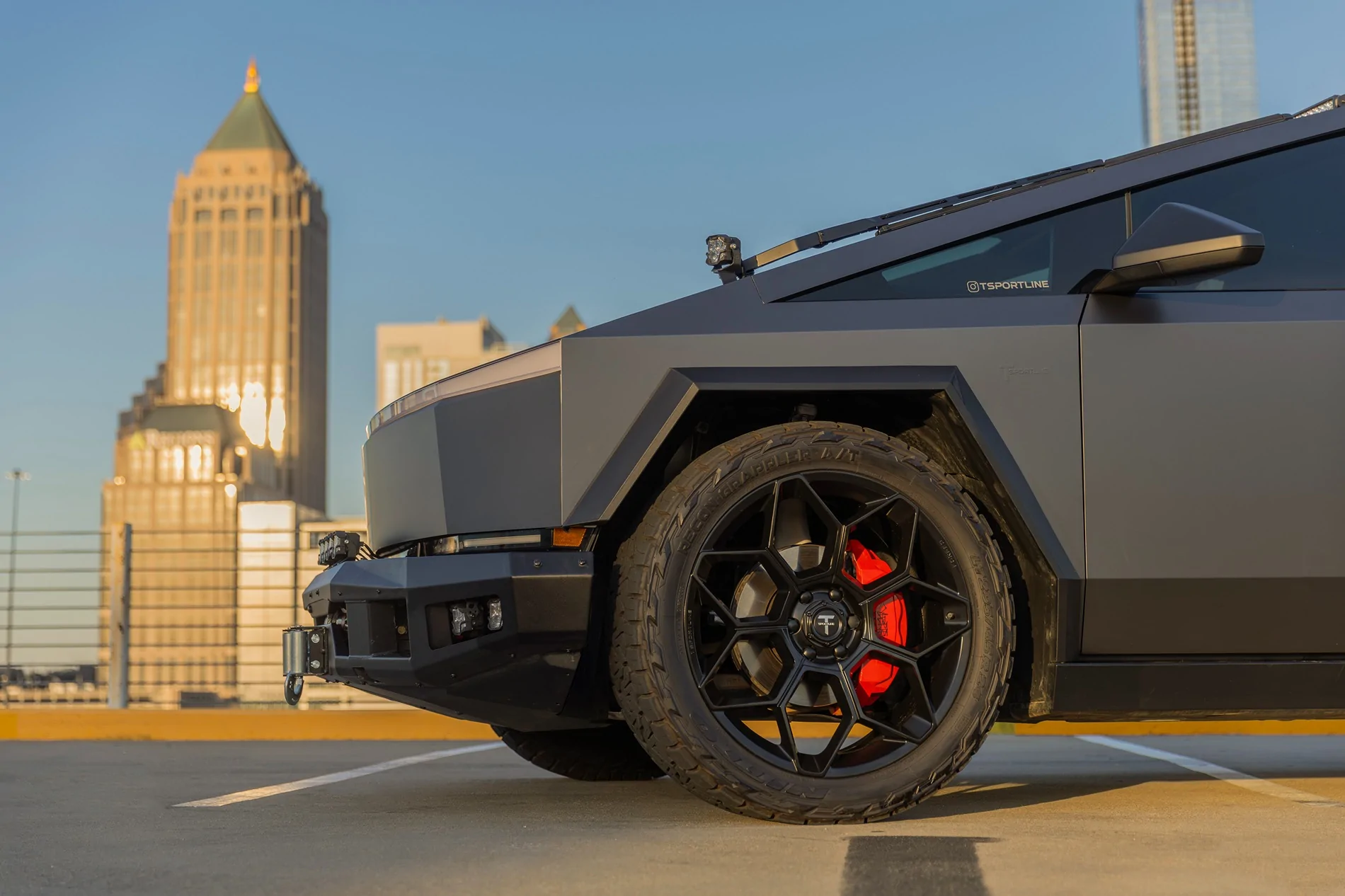 Tesla Cybertruck Ultimate Cybertruck - T Sportline 24" CT7 / 18" CT6B Beadlocks - CTX Bumpers / Light bars - TMaxx Colored PPF DIY tmaxx-satin-meteor-steel-tesla-cybertruck-24-inch-ct7-forged-wheels-satin-black-ctx-front-rea