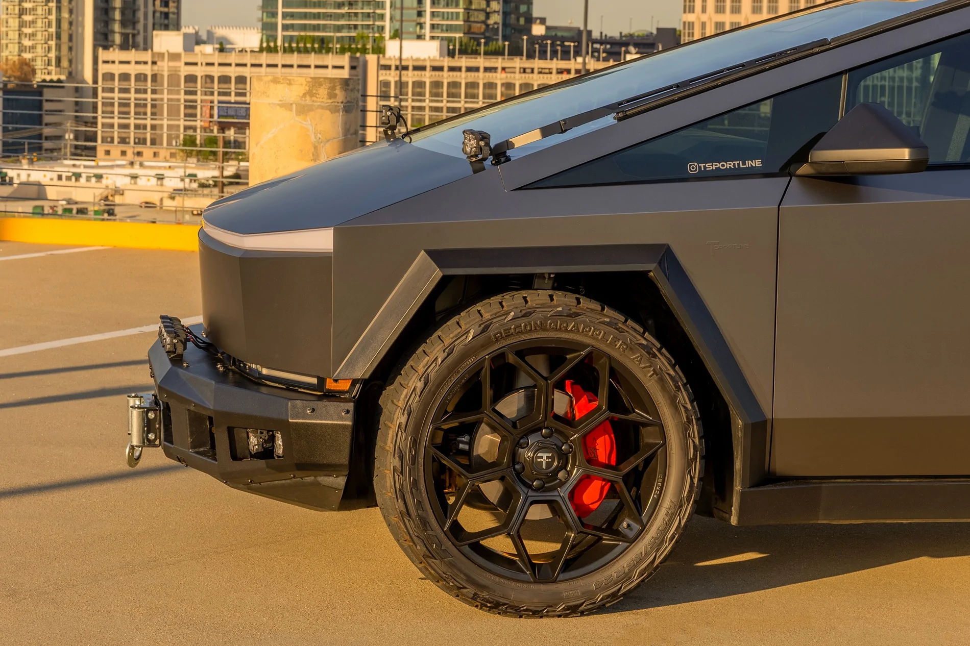 Tesla Cybertruck Ultimate Cybertruck - T Sportline 24" CT7 / 18" CT6B Beadlocks - CTX Bumpers / Light bars - TMaxx Colored PPF DIY tmaxx-satin-meteor-steel-tesla-cybertruck-24-inch-ct7-forged-wheels-satin-black-ctx-front-rea