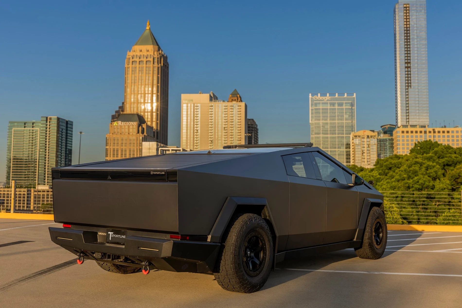 Tesla Cybertruck Ultimate Cybertruck - T Sportline 24" CT7 / 18" CT6B Beadlocks - CTX Bumpers / Light bars - TMaxx Colored PPF DIY tmaxx-satin-meteor-steel-tesla-cybertruck-18-inch-ct6b-forged-wheels-satin-black-ctx-front-r