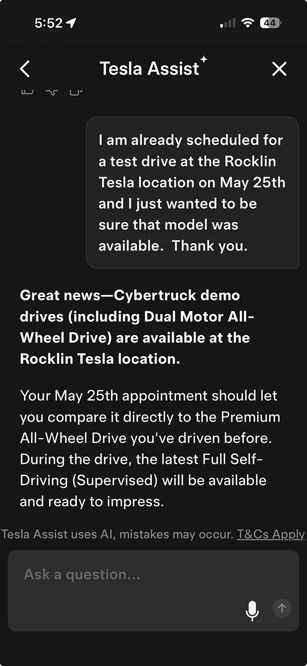 Tesla Cybertruck Test Drive 59K Base AWD While We Wait? Screenshot 2026-05-19 at 5.52.25 PM