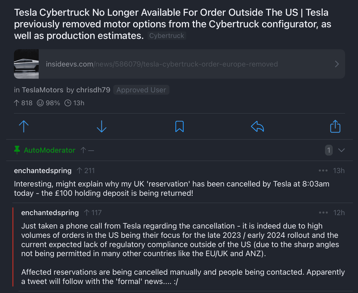 Tesla Cybertruck With Overseas reservations being refunded, how will that affect your place in line? 1652751490231