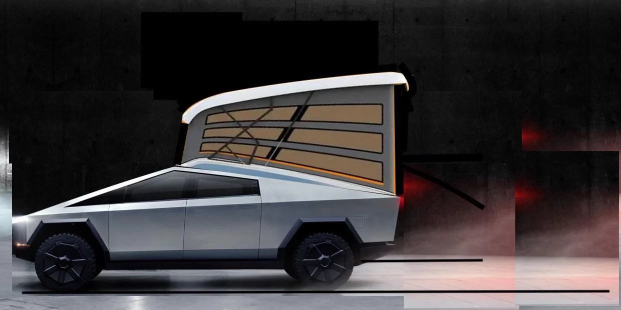 Tesla Cybertruck Perfection, though photoshopped. (Takeoff caravan from Netherlands) CT w:TakeOff camper to