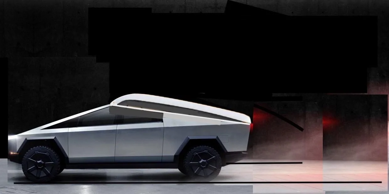 Tesla Cybertruck Perfection, though photoshopped. (Takeoff caravan from Netherlands) CT w:TakeOff camper top Down