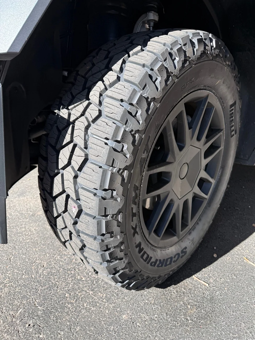 Tesla Cybertruck Pirelli Scorpion OEM A/S to KO3 tires IMG_2463
