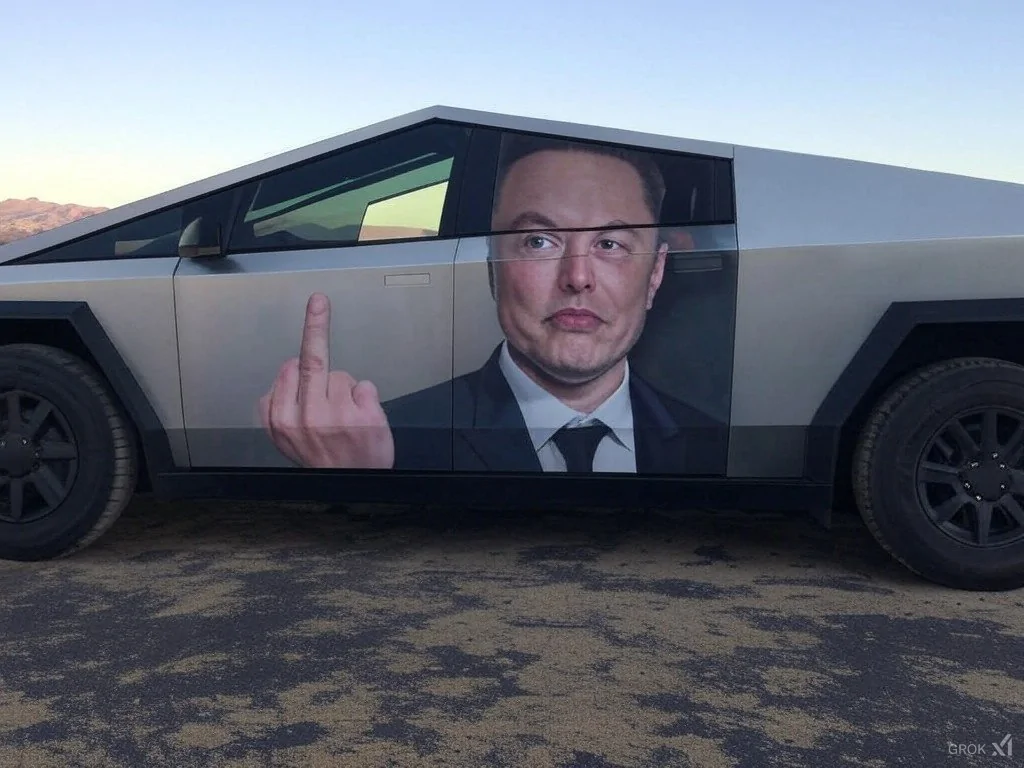 Tesla Cybertruck Tailgated and Flipped Off on the Highway 🤣 Haters gonna hate Gi4xob_WUAAIIR