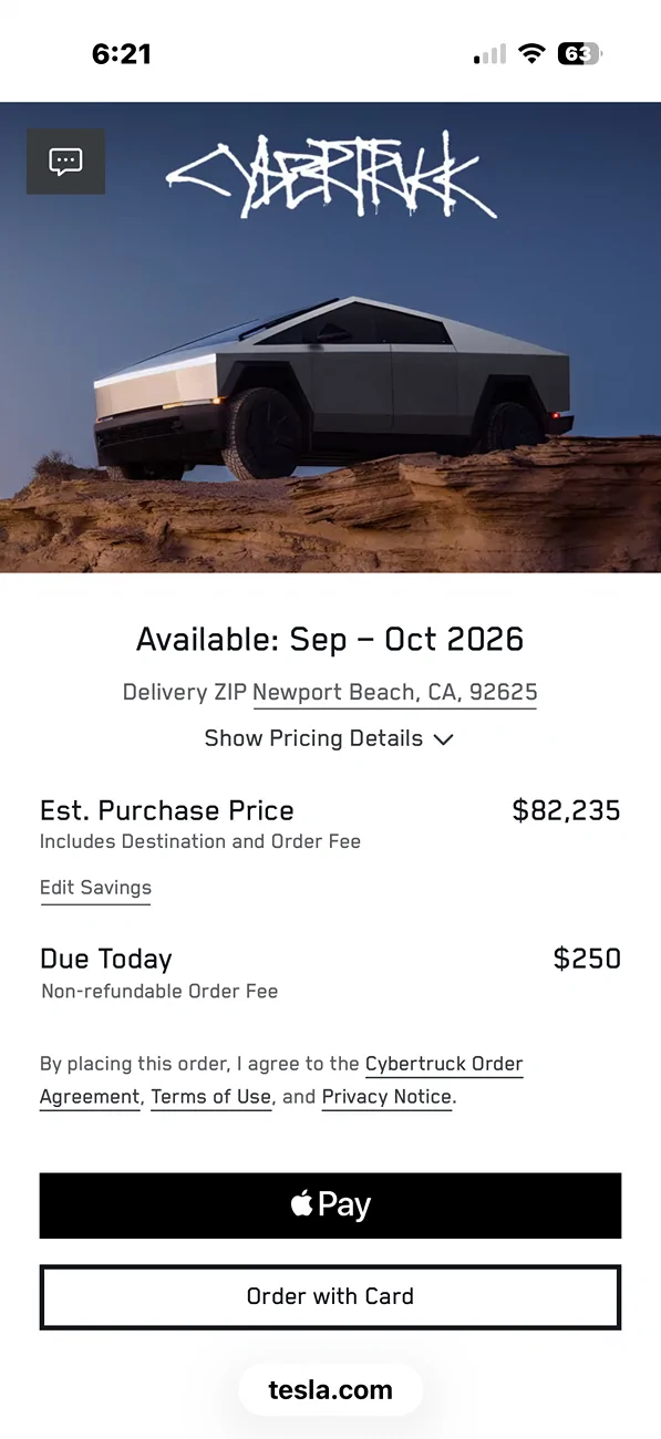 Tesla Cybertruck $79,990 Premium lead time is now Sept/Oct. IMG_0346