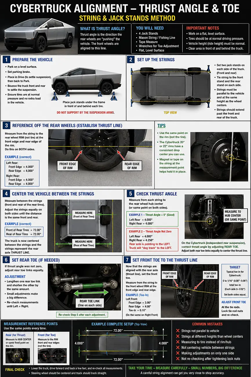 Tesla Cybertruck 3rd party alignment CT Alignment - String & Jack Stands Method