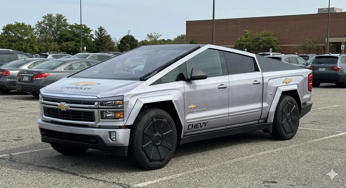 Tesla Cybertruck If you need a laugh….  Cyber Silverado? IMG_8531