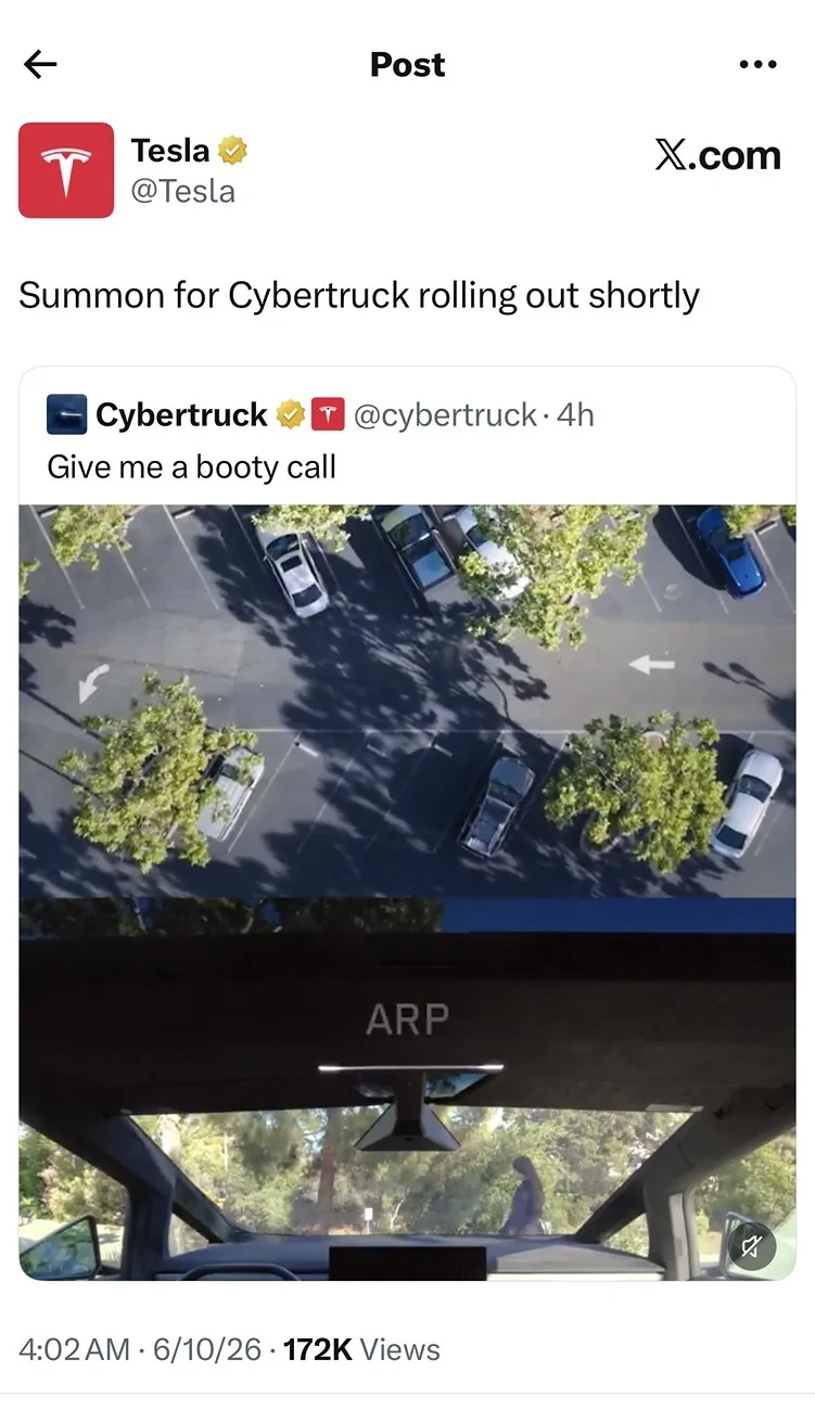 Tesla Cybertruck ASS coming soon - "Summon for Cybertruck rolling out shortly" {filename}
