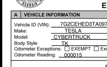 Tesla Cybertruck Odometer Reading at Delivery / Title IMG_5371