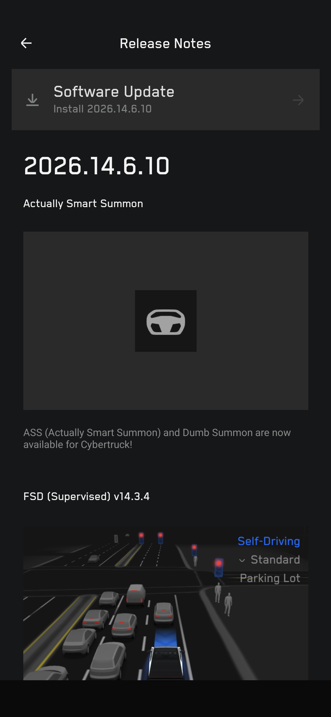 Tesla Cybertruck Summon (ASS) now rolling out with FSD Supervised v14.3.4 for Cybertruck! -- videos added Screenshot_20260613-192937