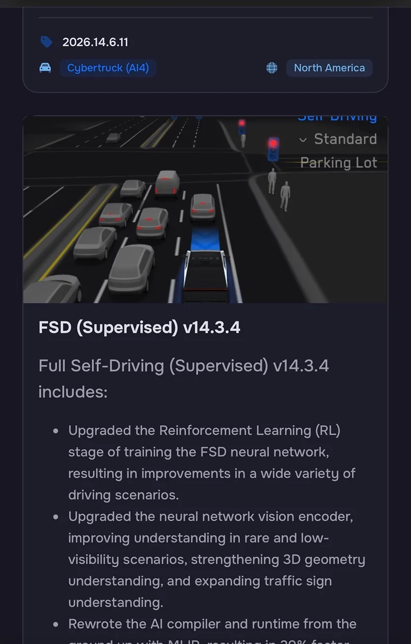 Tesla Cybertruck FSD v14.3.4 (Update 2026.14.6.11) is already out… IMG_1425