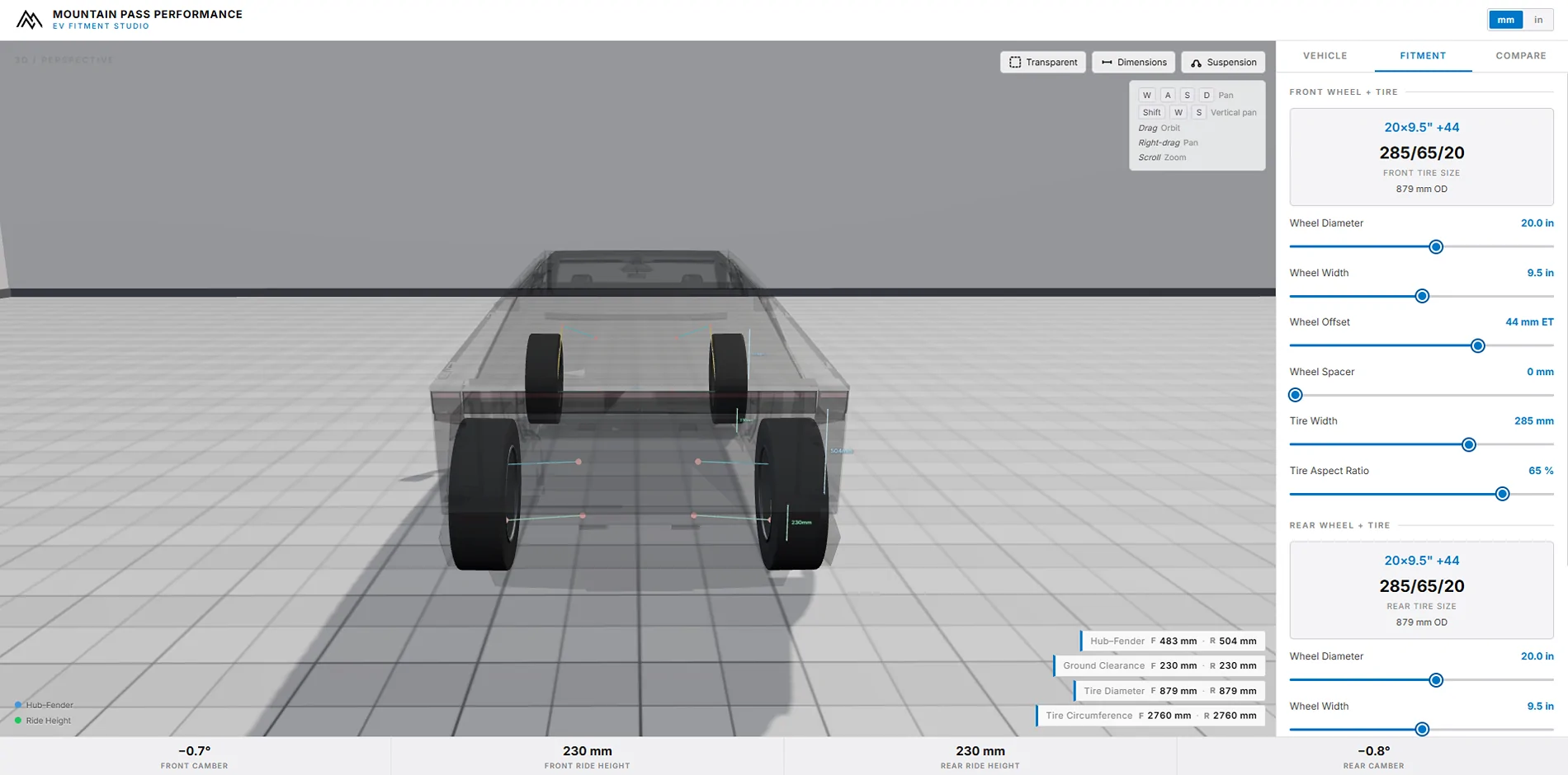 Tesla Cybertruck New 3D Virtual Fitment Studio by MPP - Visualize Your Cybertruck's Wheel/Tire/Ride Height Changes FitmentApp-CybertruckTransparent