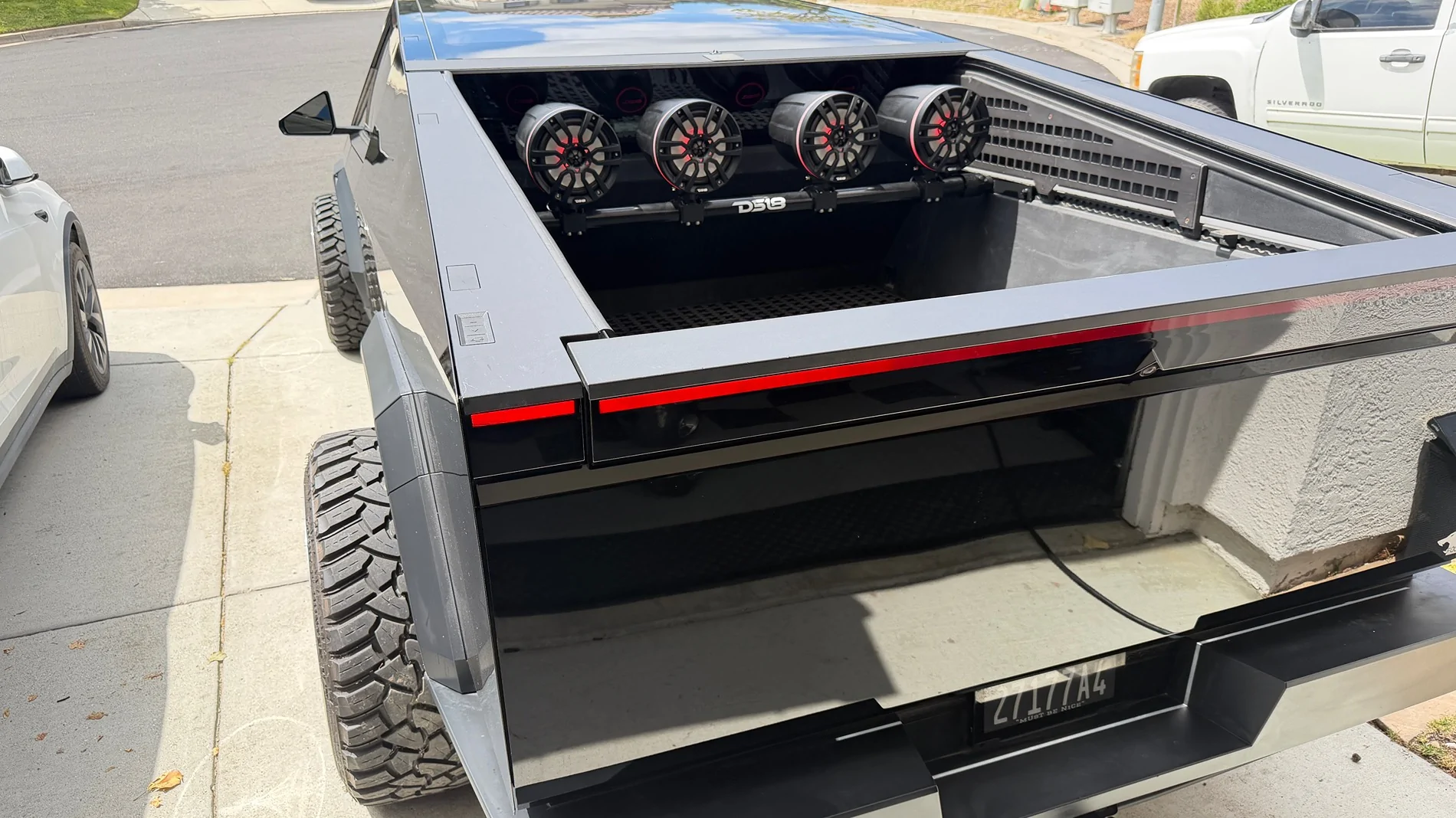 Tesla Cybertruck First Cybertruck wake tower speaker setup IMG_6273