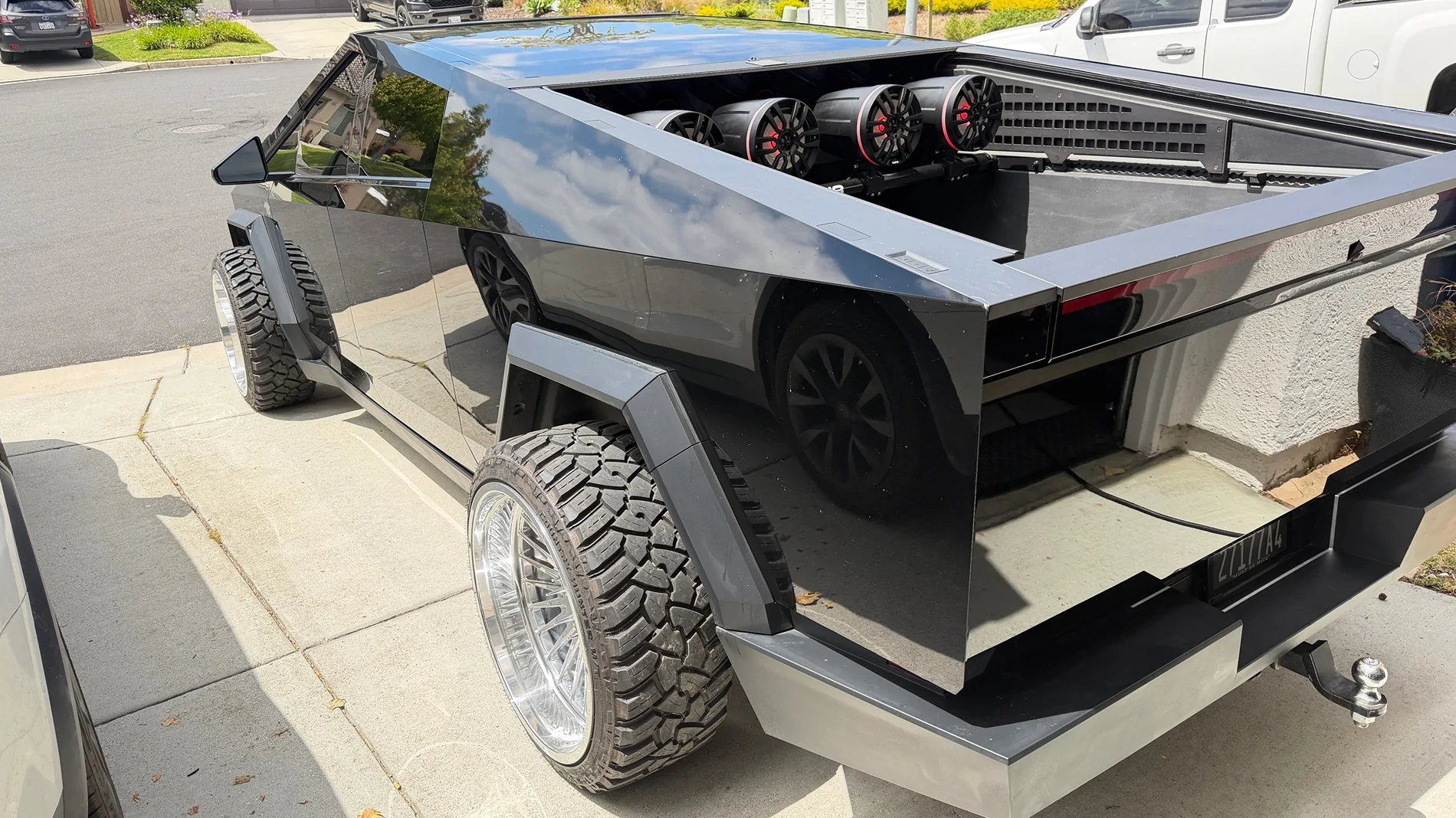 Tesla Cybertruck First Cybertruck wake tower speaker setup IMG_6271