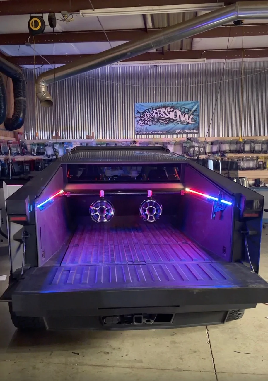 Tesla Cybertruck First Cybertruck wake tower speaker setup IMG_1756