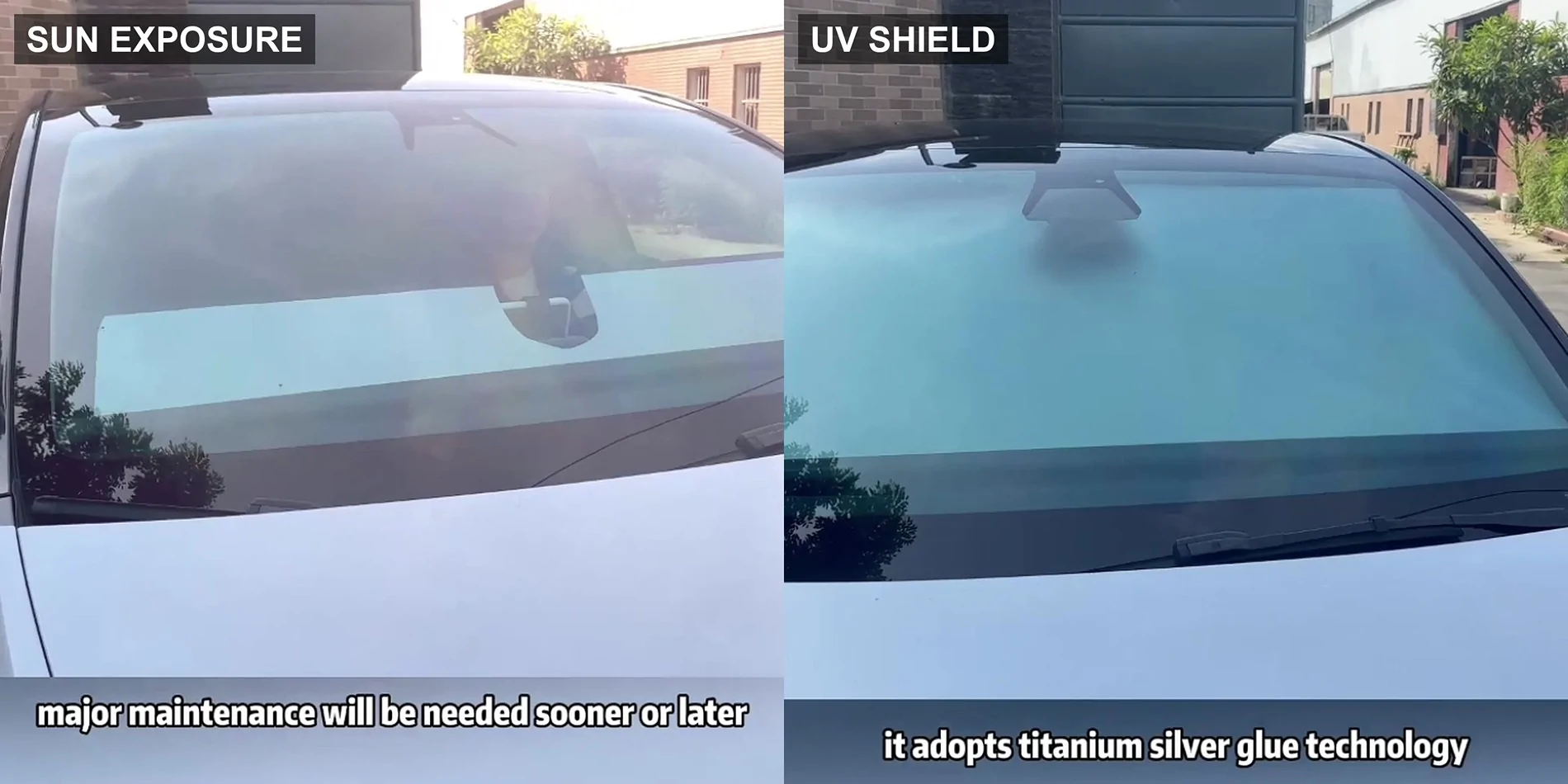 Tesla Cybertruck Model 3/Y Automatic Front Windshield Sunshade - One-Touch Summer Heat Solution 10_before_after_uv_shield_comparison