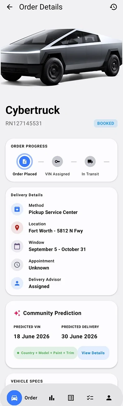 Tesla Cybertruck $59k Base Dual-Motor AWD Cybertruck Begin Delivery! Screenshot_20260626_174309_Delivery Status