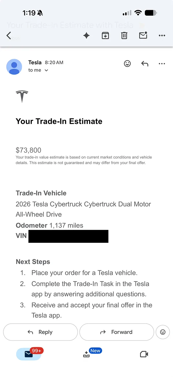 Tesla Cybertruck $59k Base Dual-Motor AWD Cybertruck Begin Delivery! Screenshot 2026-07-02 at 1.19.49 PM