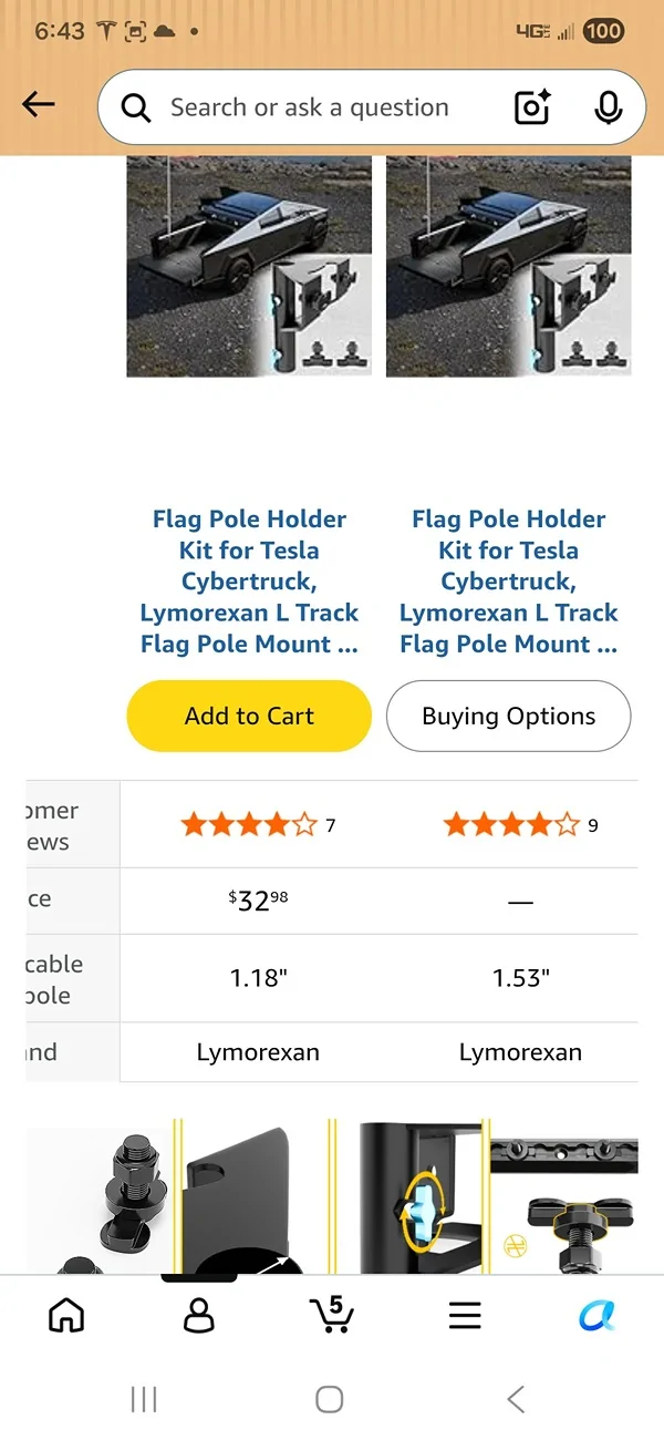 Tesla Cybertruck Flying American flags on Cybertruck - a solution using bed divider Screenshot_20260703_064321_Amazon Shopping