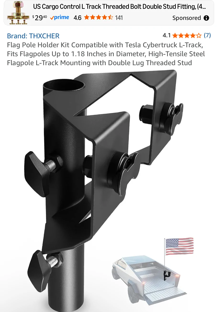 Tesla Cybertruck Flying American flags on Cybertruck - a solution using bed divider 1783106946148-7j