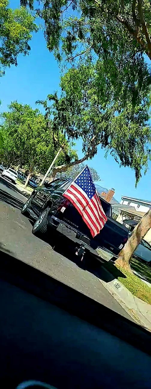 Tesla Cybertruck Flying American flags on Cybertruck - a solution using bed divider Snapchat-1240783729(1)