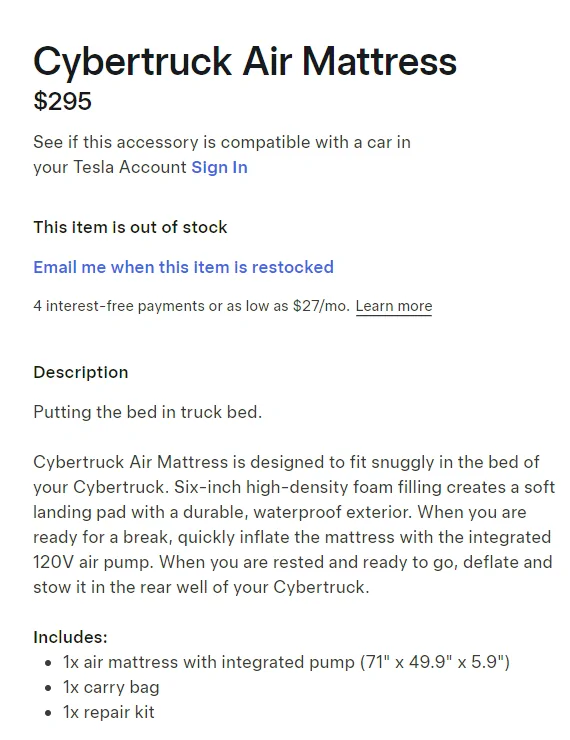 Tesla Cybertruck Cyber Air Mattress - Cybertruck OUT OF STOCK 1783619495789-9n