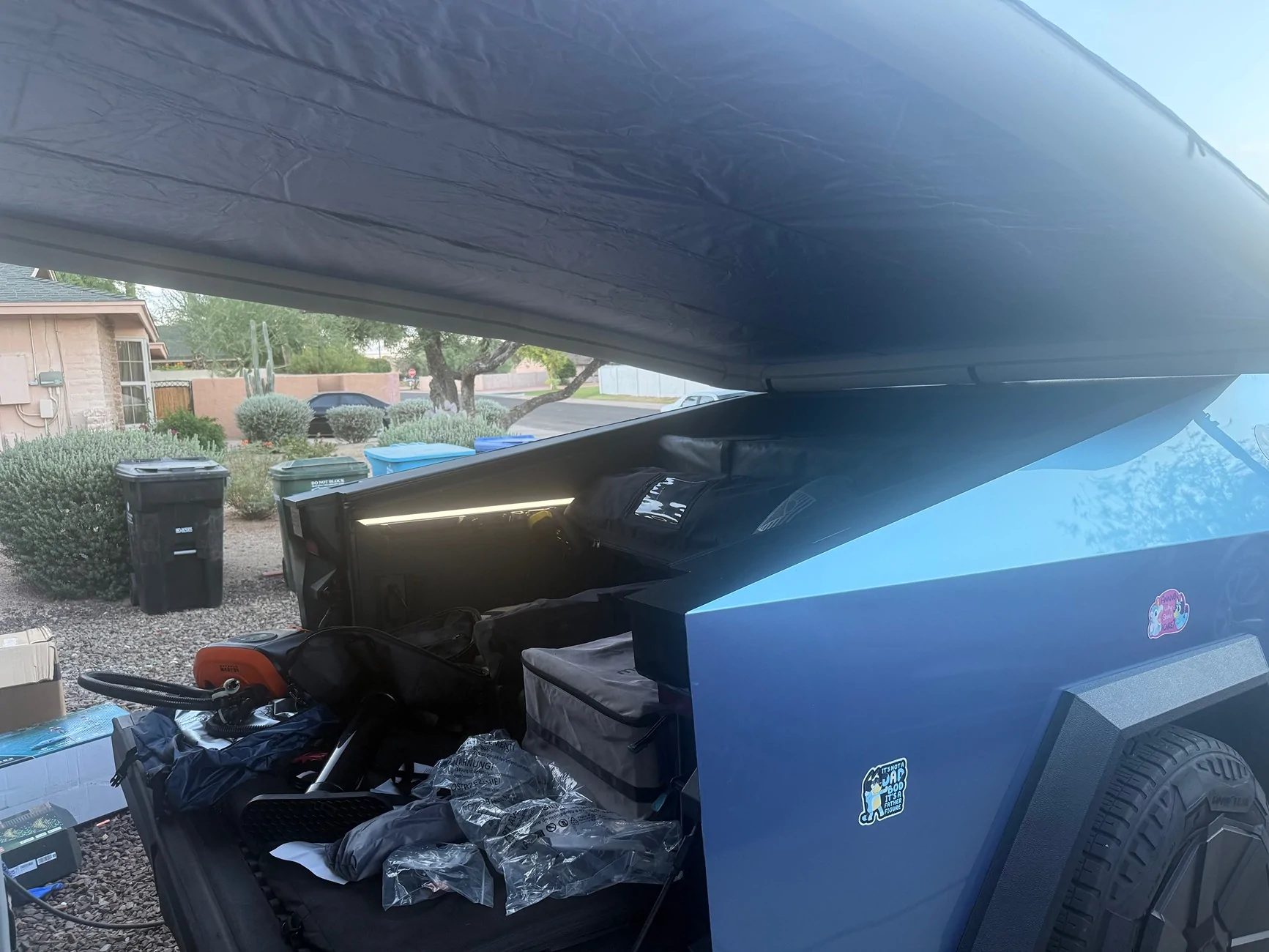 Tesla Cybertruck Camping set up so far! Mattress on the way. IMG_4741