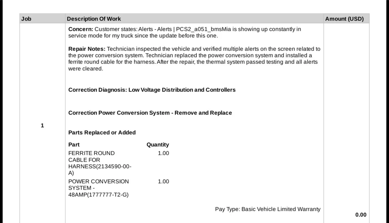 Tesla Cybertruck PCS2_a051 warning came up after PCS replacement IMG_5624