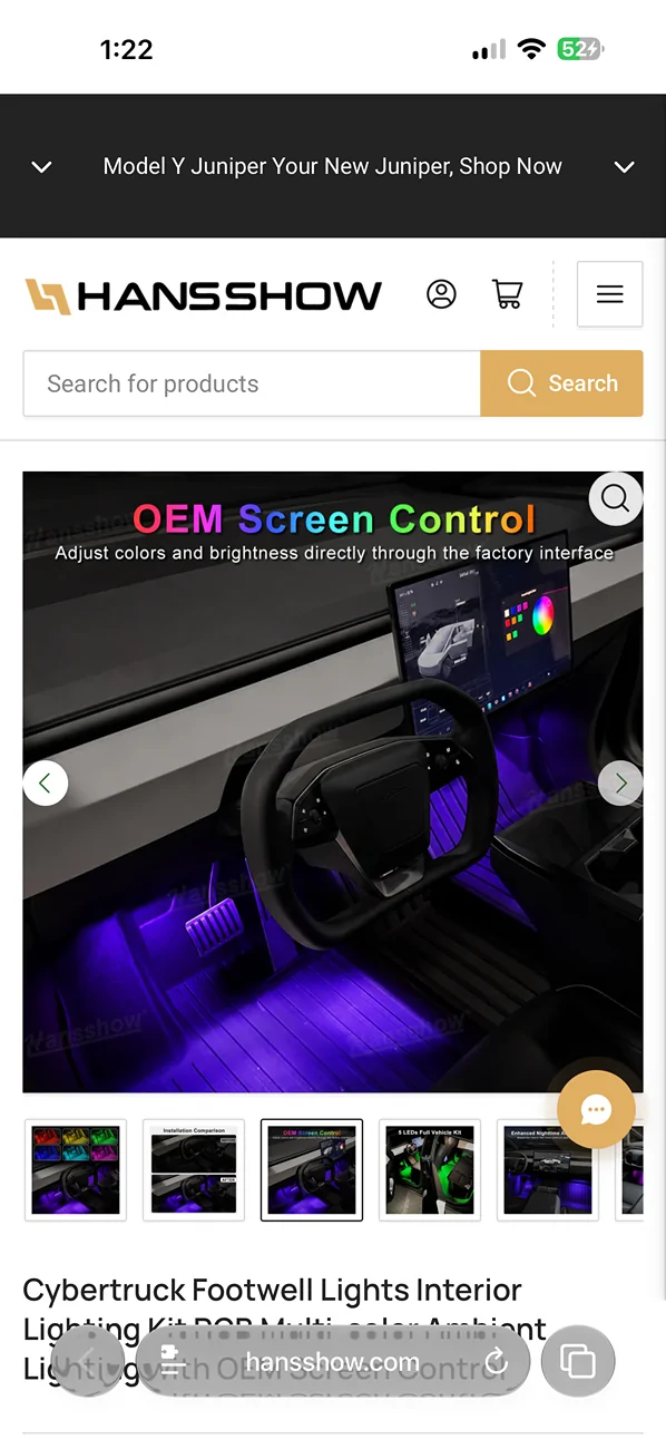 Tesla Cybertruck Footwell Lights that match factory Ambient Lighting with OEM Screen Control IMG_4848