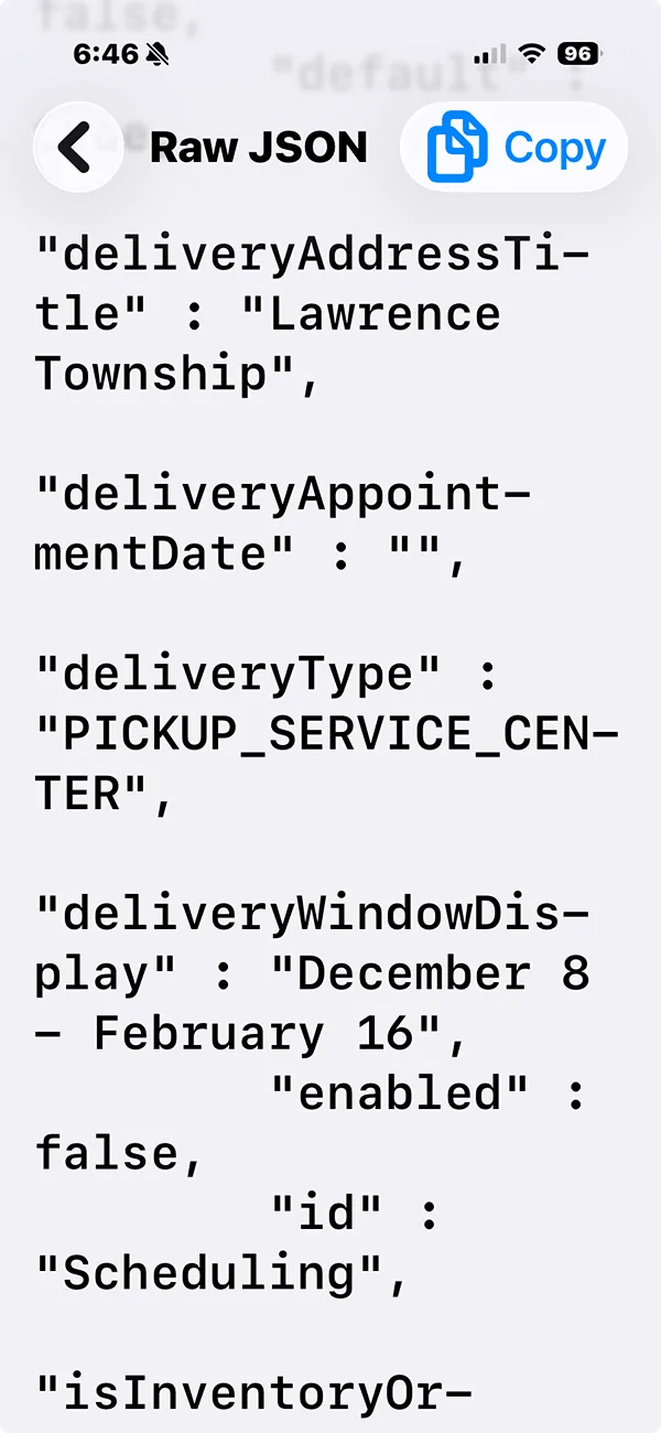 Tesla Cybertruck Raw JSON delivery update 1784587957107-yg