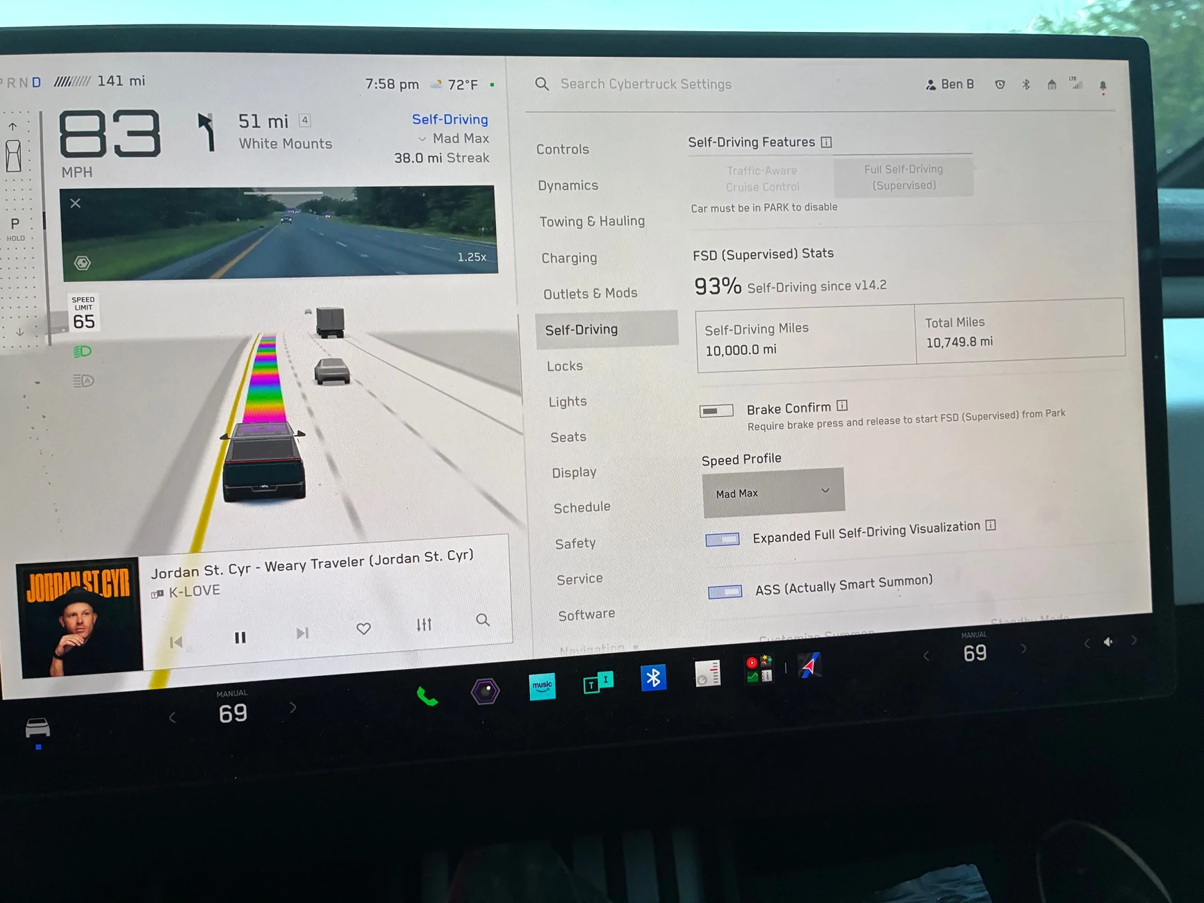 Tesla Cybertruck Just hit 10,000 FSD miles on trip from Pittsburgh PA to New Hampshire.   Love this Cyberbeast and FSD has been excellent in Mad Max mode IMG_0664