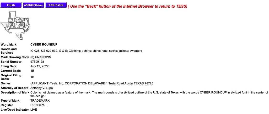 Tesla Cybertruck "Cyber Roundup" trademarked by Tesla cyber-roundup-logo