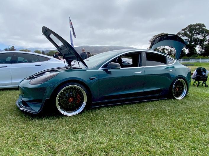 Tesla Cybertruck Tesla Owners Takeover San Luis Obispo, CA August 6, 2022 wrap drk grn