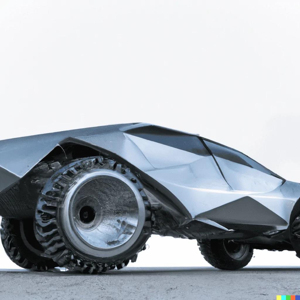 Tesla Cybertruck DALLE x Cybertruck DALL·E 2022-08-16 19.02.08 - A long shot photo showing the side view of a futuristic silver c
