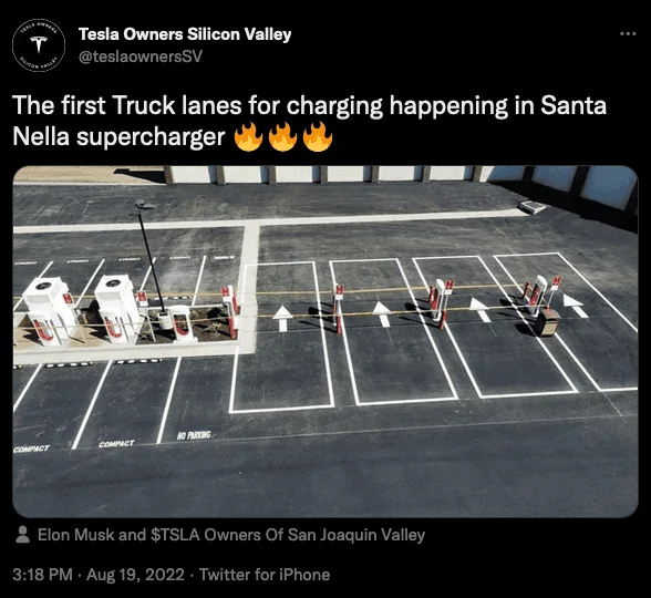 Tesla Cybertruck Supercharger Station With Pull-Through Spots For Cybertruck & EV Trucks (or Towing / Bike Racks! - Spotted at Santa Nella 1660958137715