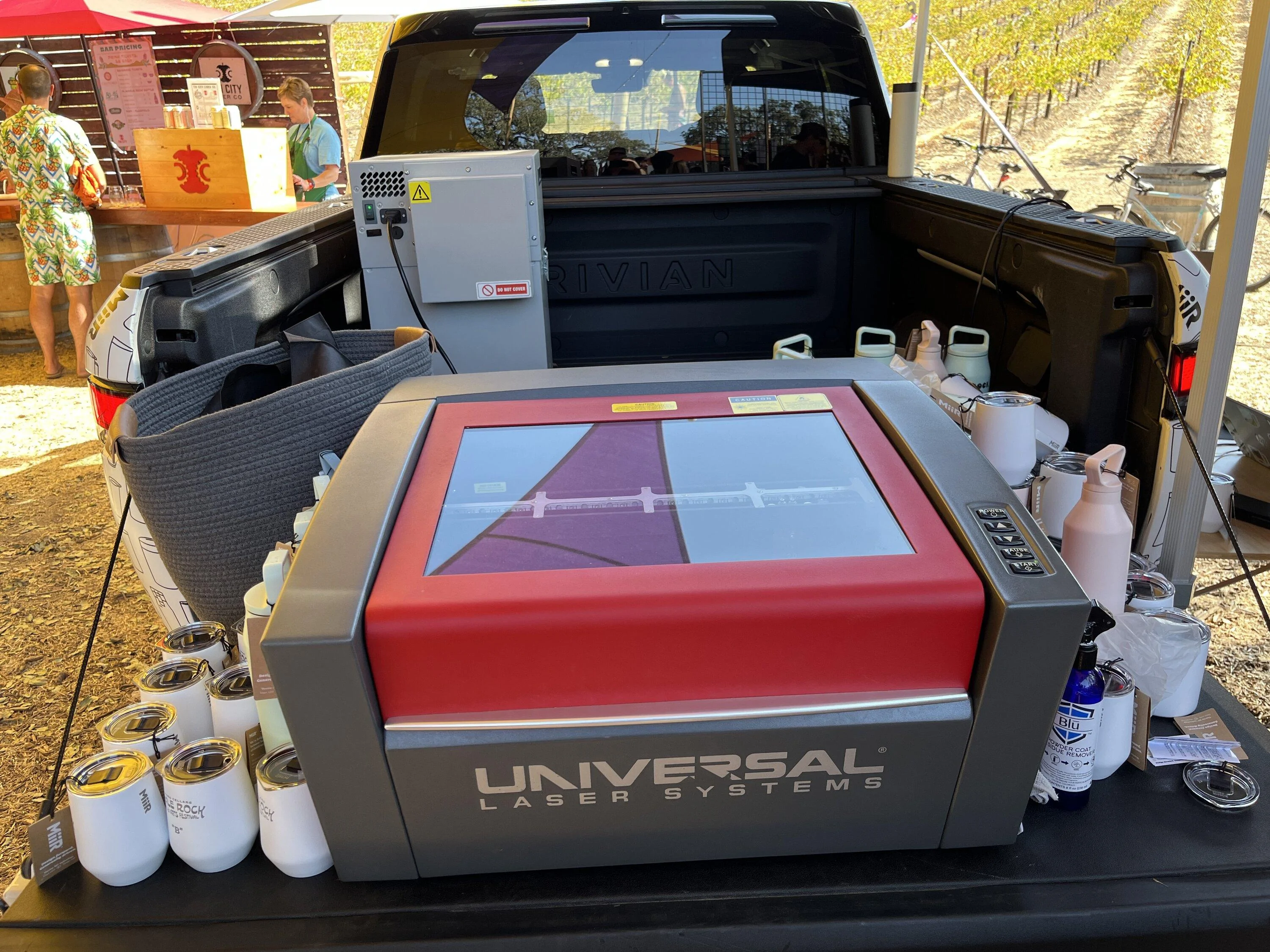 Tesla Cybertruck Rivian powers laser engraver at music festival C3065197-AE24-4BC9-AC44-D78163885C8F