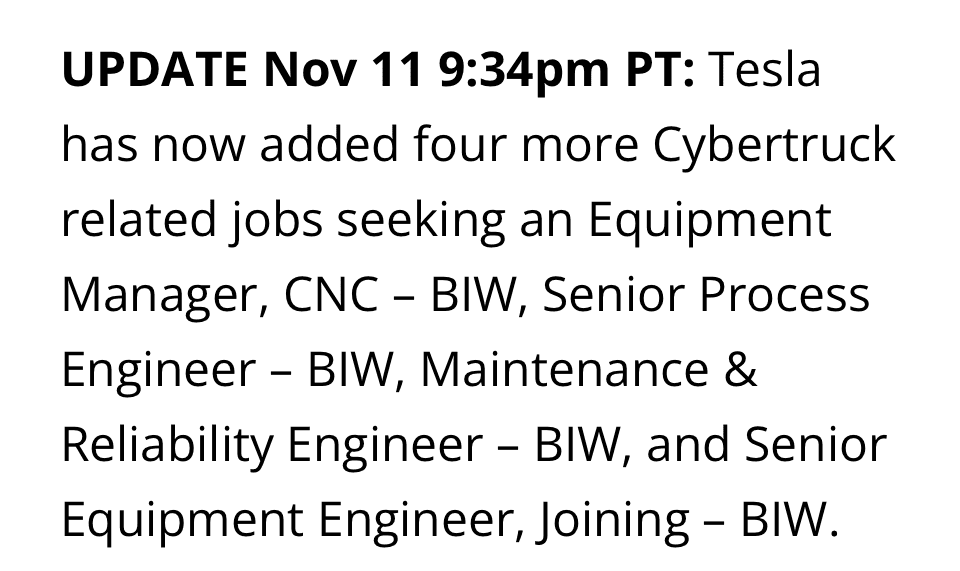 Tesla Cybertruck Cybertruck specific jobs posted on Tesla website! 👷🏻‍♂️(*EDIT* OPE, MORE CYBERTRUCK JOBS) 1668235610451