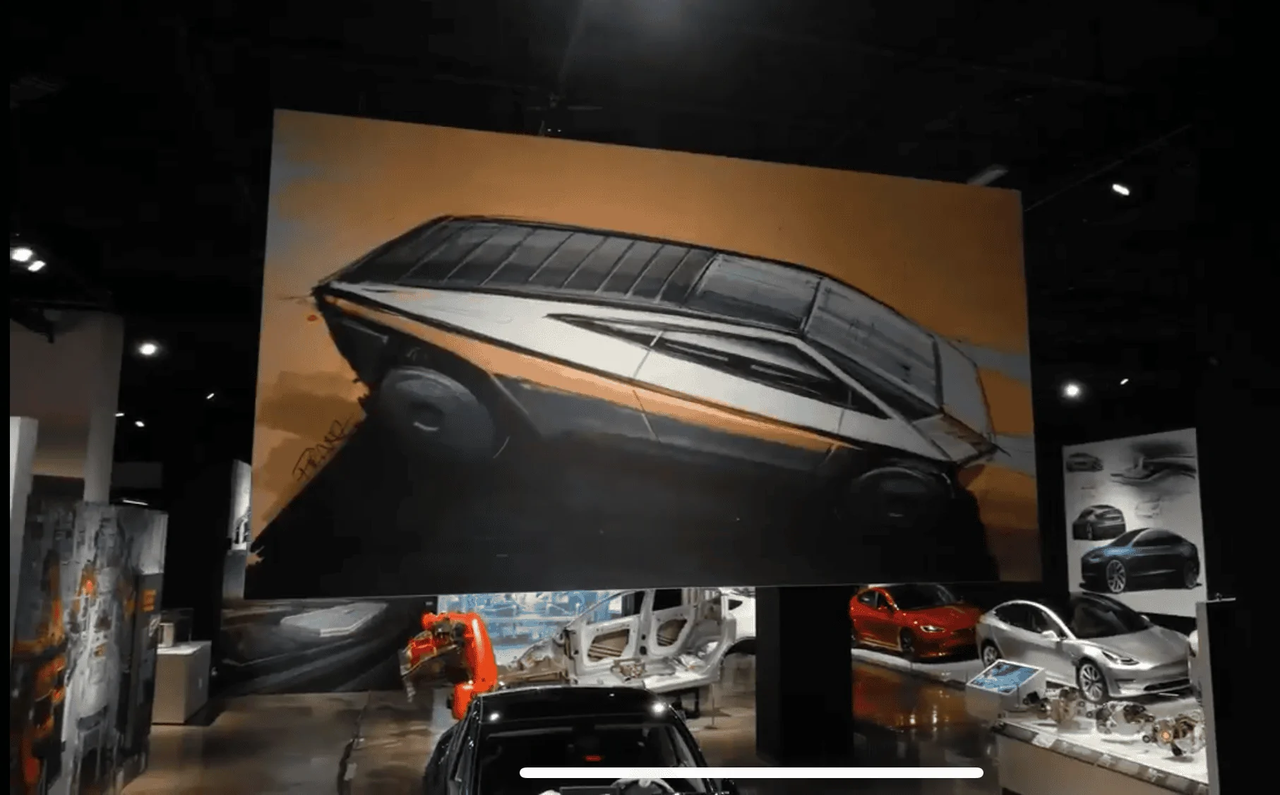 Tesla Cybertruck 2-Door Cybertruck design sketch displayed at Petersen Museum exhibit A0D4D6B3-4B7C-404E-85A5-14FB275941B3