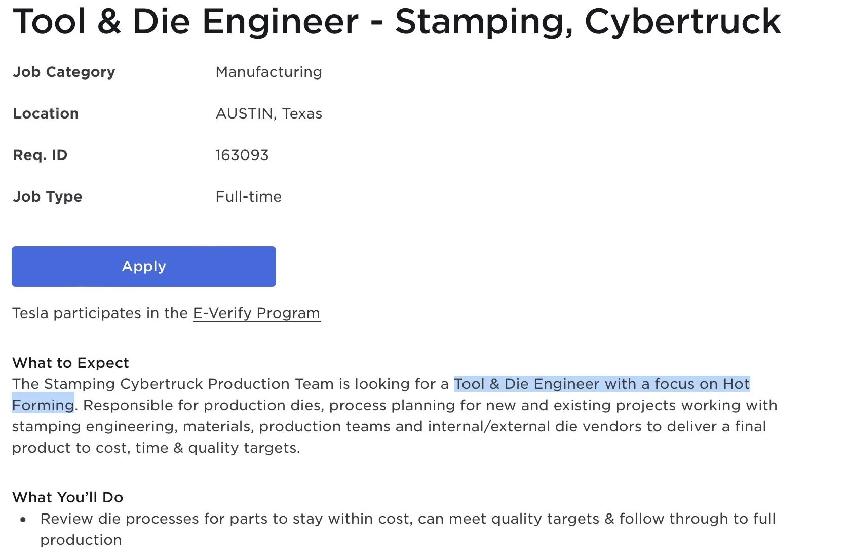 Tesla Cybertruck More Cybertruck jobs posted -- drive unit and stamping! 1669582132047