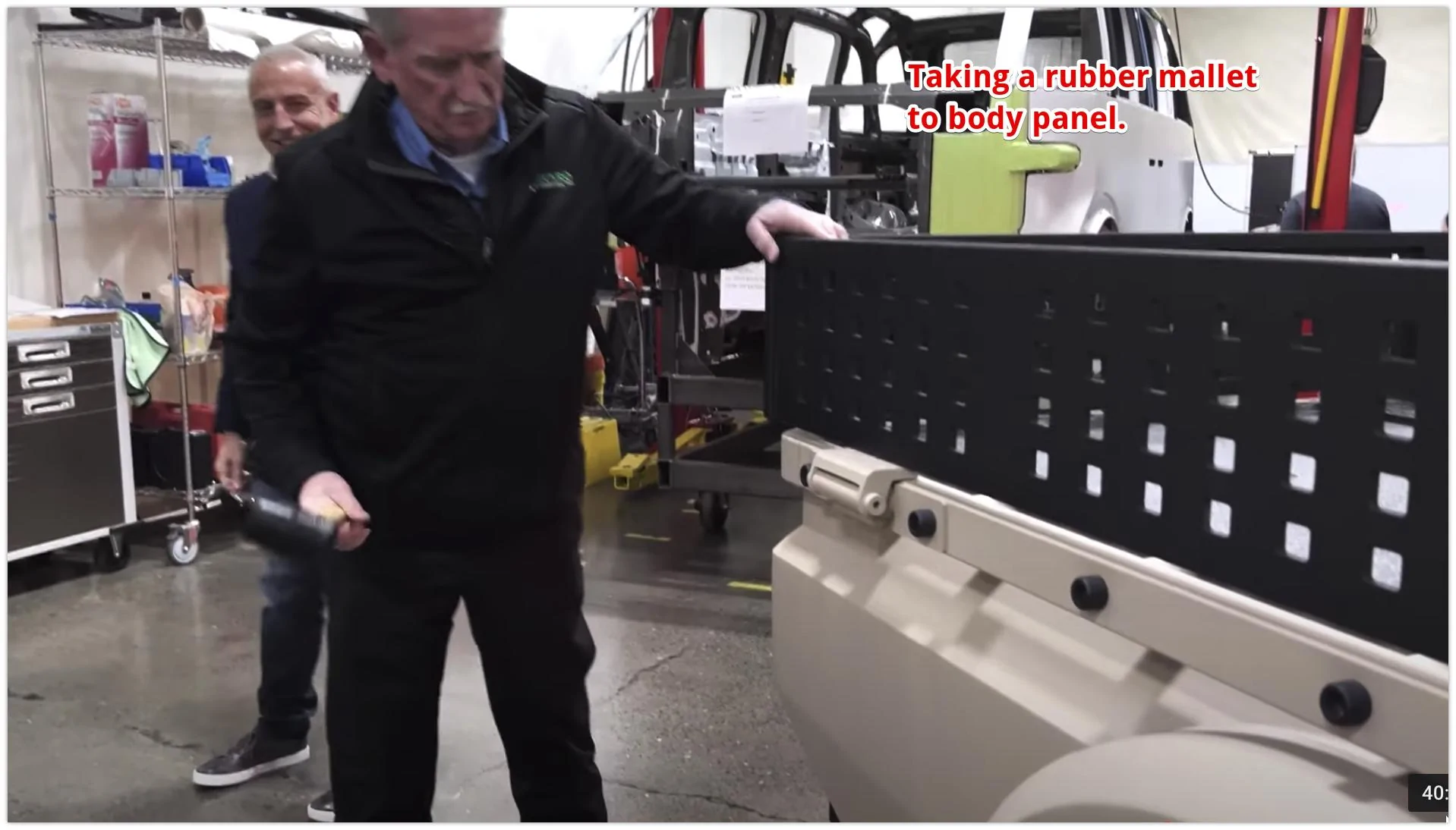 Tesla Cybertruck Sandy Munro talks to Canoo mallet to body panel