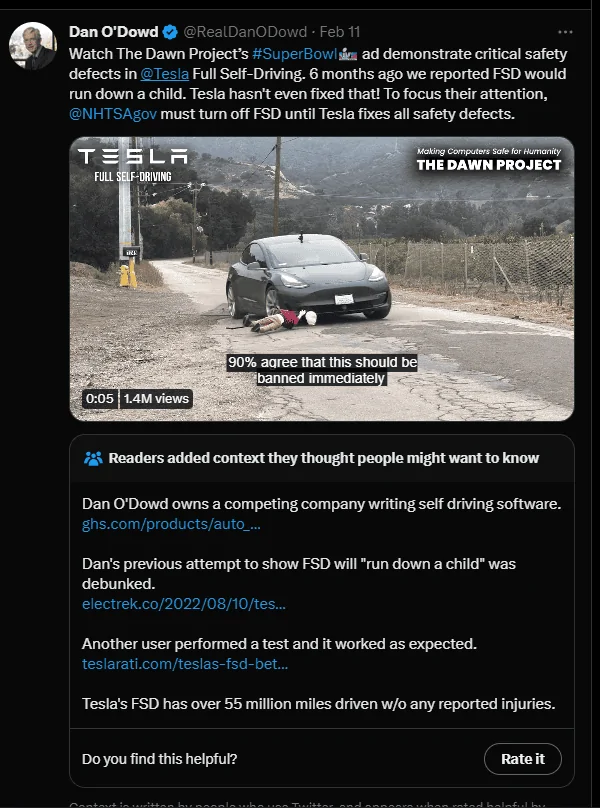 Tesla Cybertruck Super Bowl Commercial from “Dawn Project” calls out Tesla self-driving Pic of dan