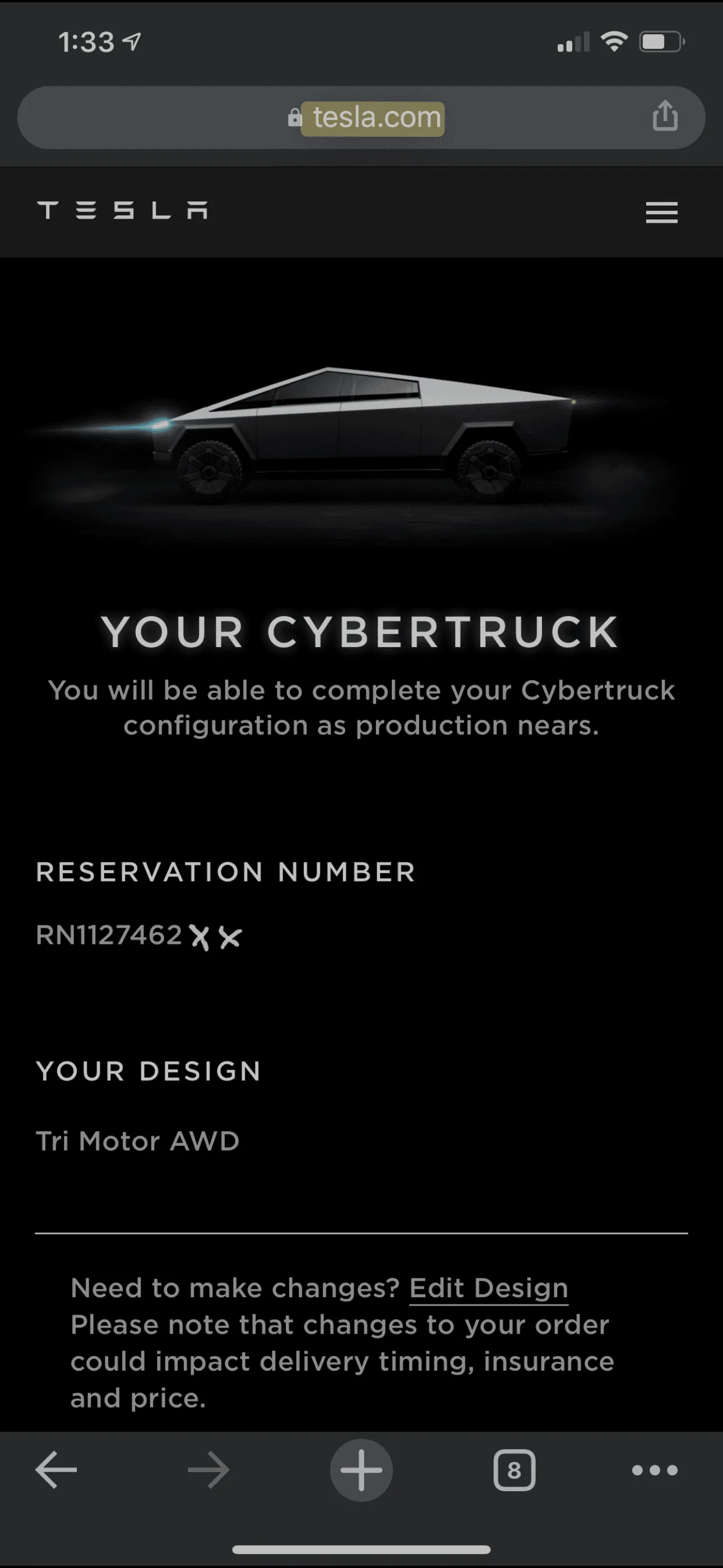 Tesla Cybertruck Do we really expect order to be filled in *roughly* the RN# (so long as you spring for the highest end?) 188CB44E-107B-48A9-B20D-37362A4F064A